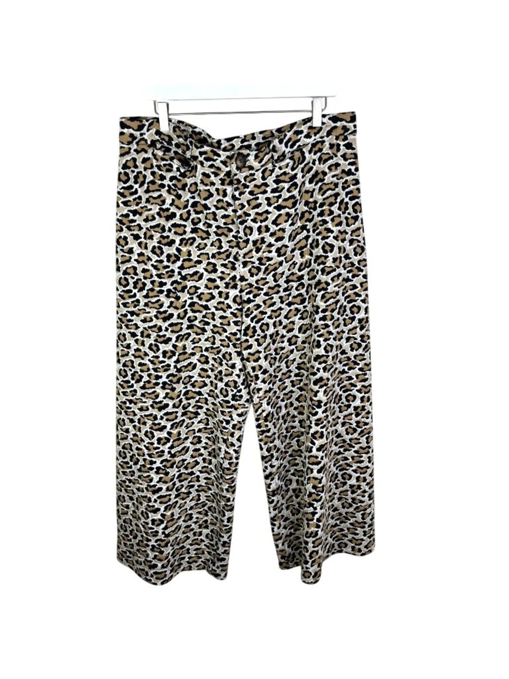 Anthropologie Maeve Ettie High-Rise Crop Wide-Leg Knit Pants, Leopard Print, 18W